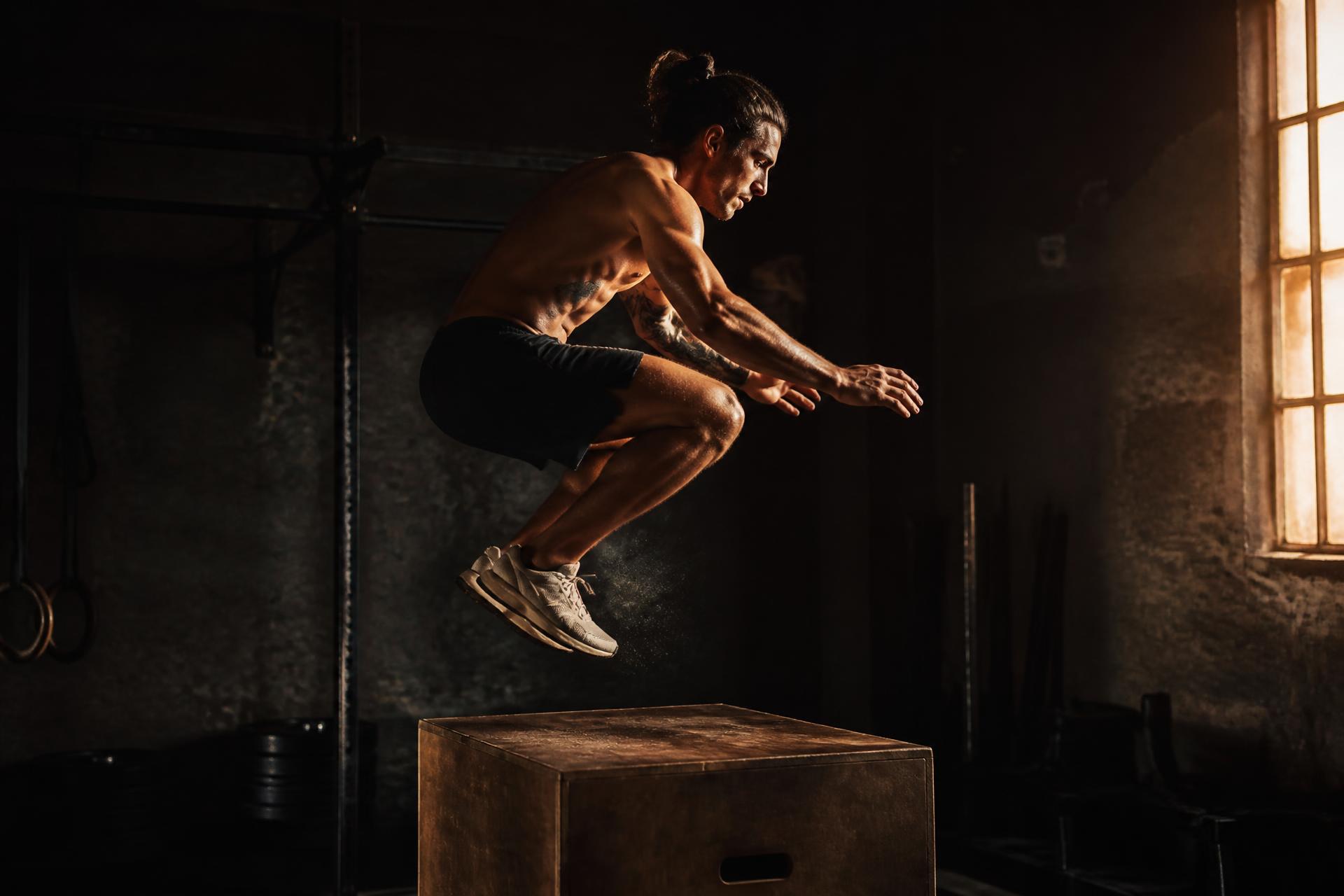Atlet i eksplosiv box jump-økt